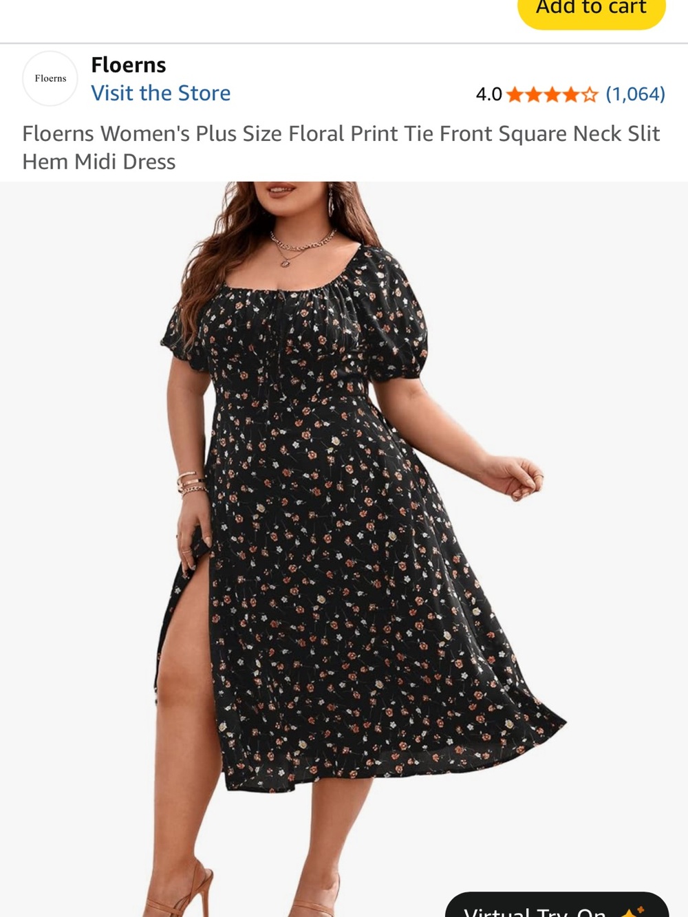 Black Floral Tie-Front Square Neck Midi Dress